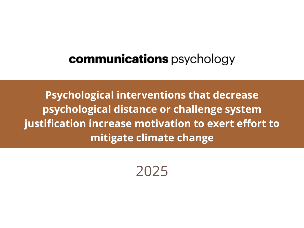 New Publication in Communications Psychology: Psychological Interventions That Increase Effort for Climate Action